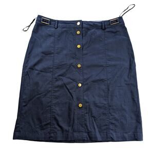Jones New York Skirt Womens 12 Navy Blue Gold Buttons Knee Length Preppy Office